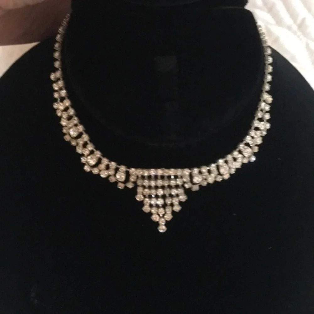 Rhinestone Necklace collar & Earrings Set crystal - Picture 9 of 16